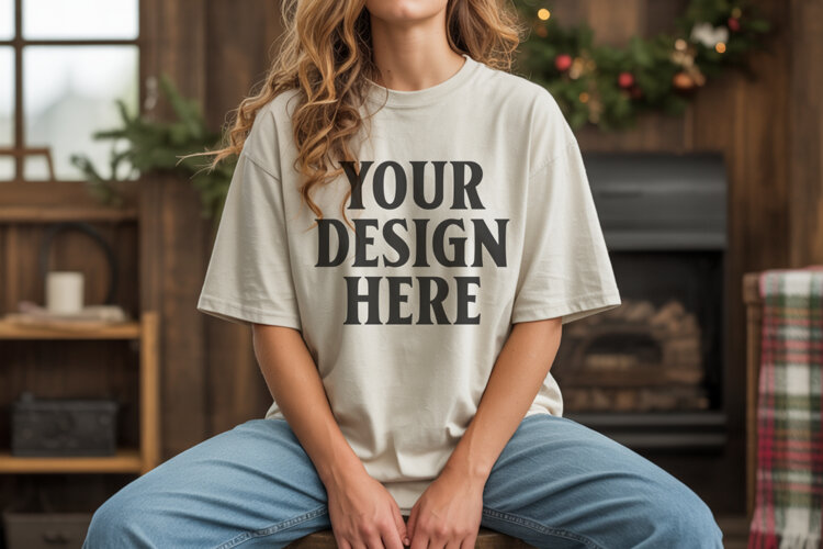 Ivory Christmas Comfort Colors 1717 T-shirt Mockup example image 1