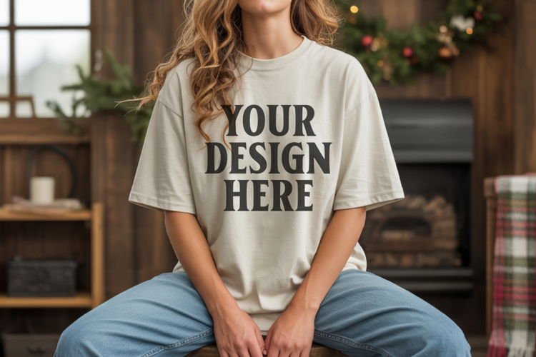 Ivory Christmas Comfort Colors 1717 T-shirt Mockup