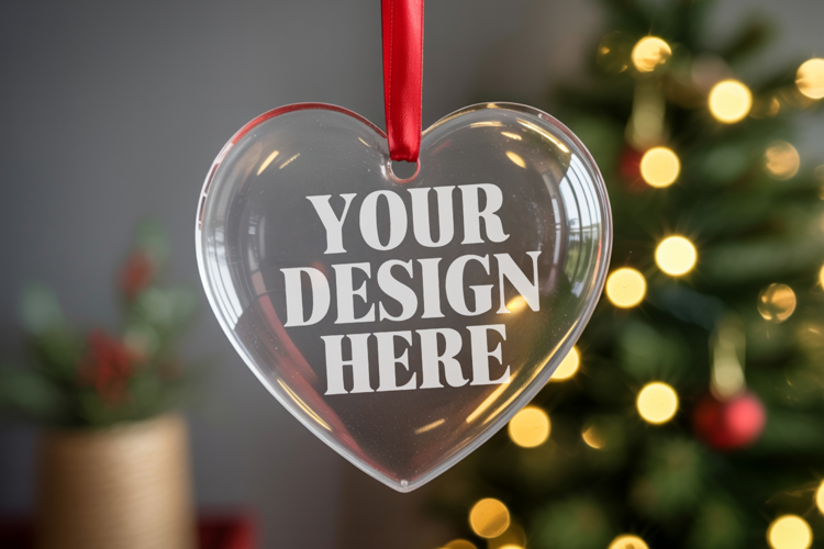 Christmas Heart Crystal Glass Ornament Mockups