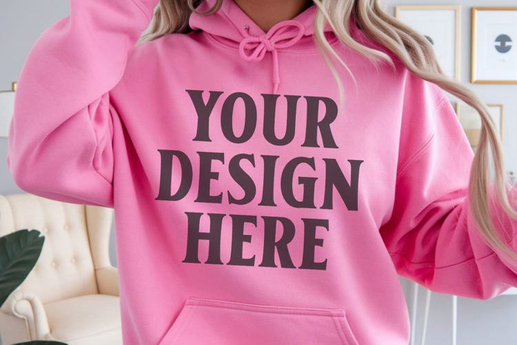 Safety Pink Gildan 18500 Hoodie Mockup, Unisex Sweatshirt Mo