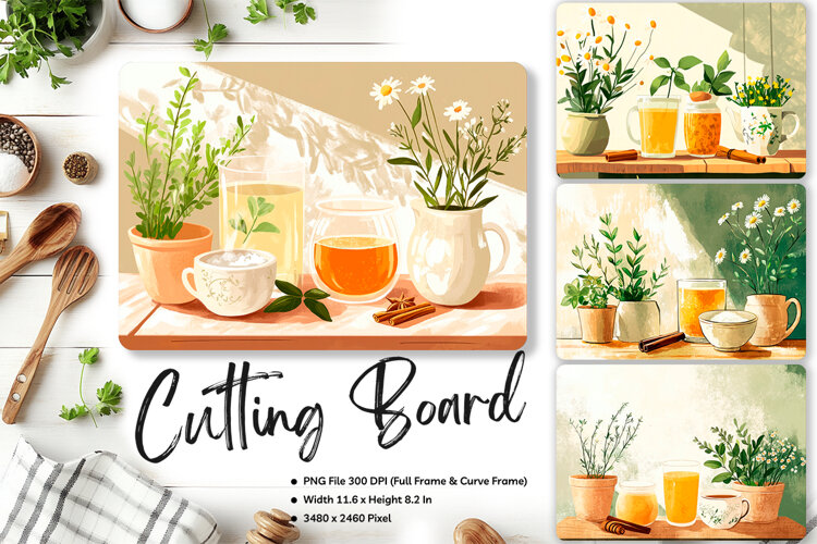 Tea Time Cutting Board Morning Coffee Chopping Board_66 example image 1