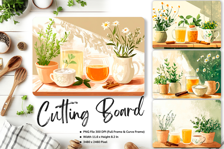 Tea Time Cutting Board Morning Coffee Chopping Board_66