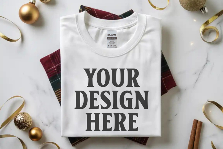 Gildan 64000 White Folded Christmas Flat Lay T-shirt