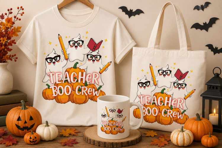 Halloween Teacher PNG | Cute Ghost Teacher Boo Crew Design