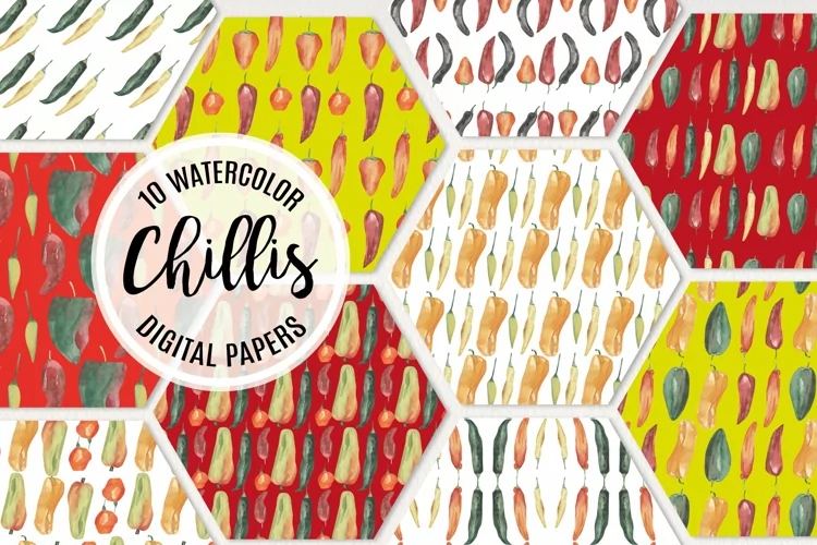 Chilli Patterns Watercolor Seamless Patterns Food Spicy