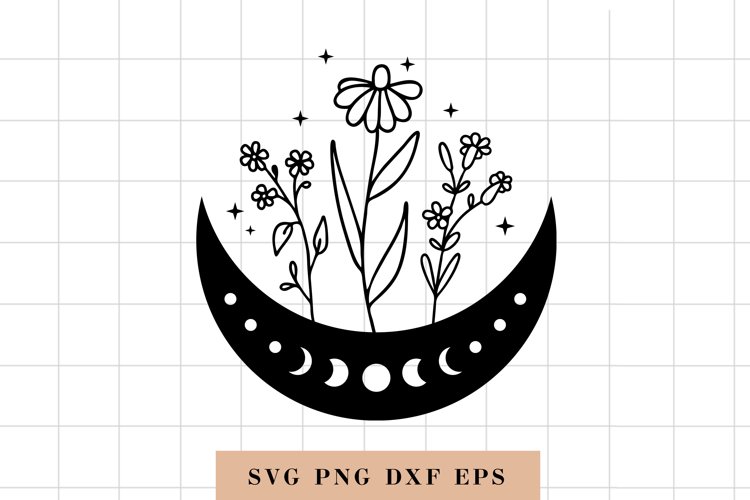 Moon phases svg, Celestial svg File, Floral moon svg