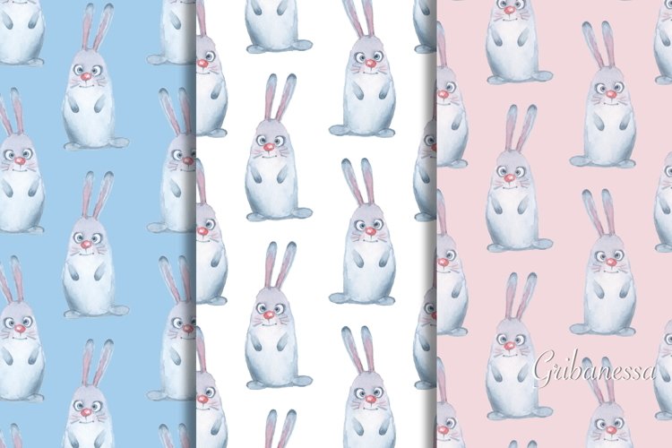 Watercolor seamless pattern with cartoon bunny example image 1