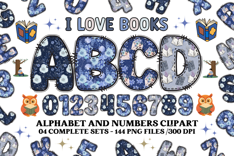 I Love Books Alphabet Clip Art - Book Lover letters doodle