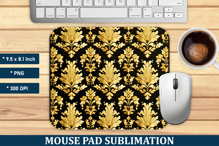 Gold Damask Pattern Mouse Pad | Mouse Pad Sublimation