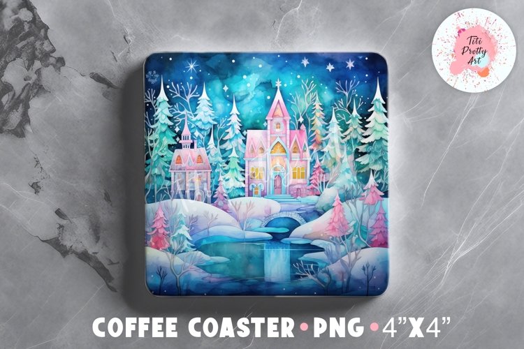 Christmas Square Coaster Sublimation Design Png, Winter Png example image 1