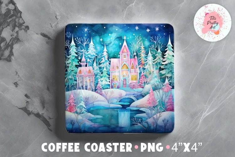 Christmas Square Coaster Sublimation Design Png, Winter Png