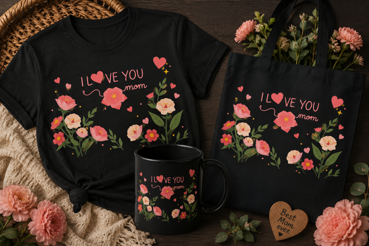 I Love You Mom PNG, Mother’s Day Floral Heart Design