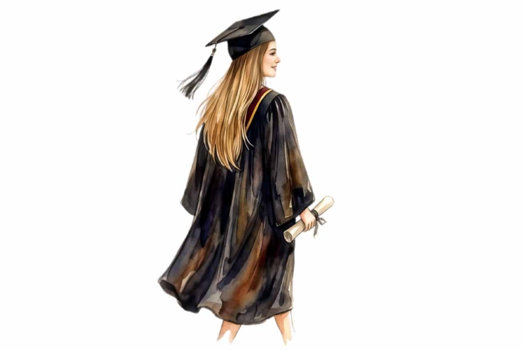 Young Woman Graduate Viewed from Behind Clipart