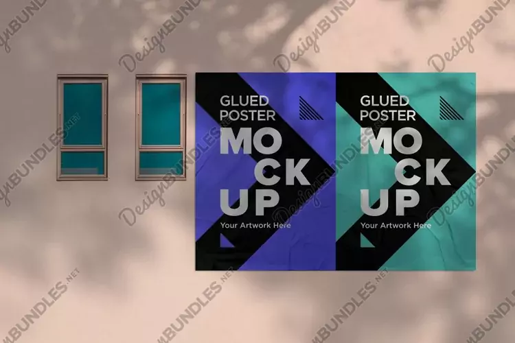 Poster Mockup with Glued, Wrinkled & Crumpled Paper Effect