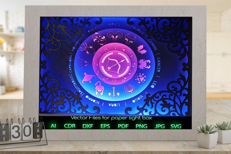 Zodiac sign sagittarius Light box template , Paper or cardbo example image 1