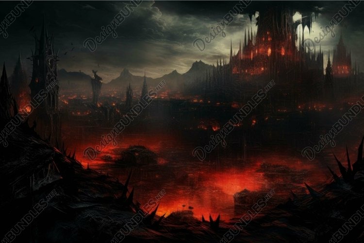 Apocalyptic wasteland with lava rivers example image 1