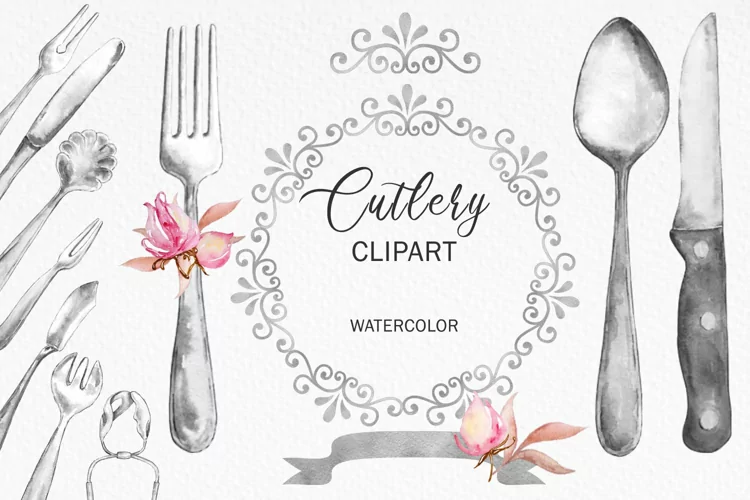 Watercolor Cutlery & Floral Decor, Silverware