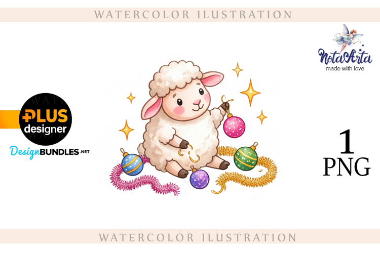 Christmas Sheep in Watercolor Style