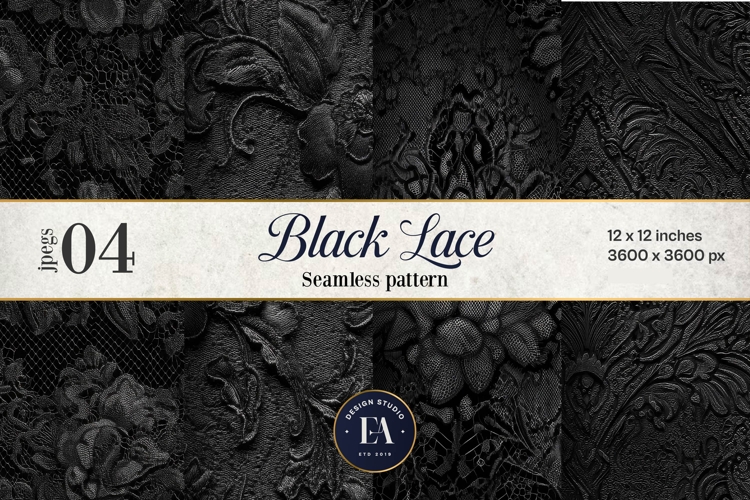 Black Lace Pattern, Gothic Lace Digital Paper