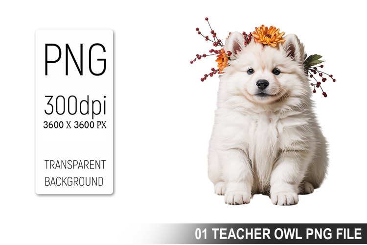 Cute Floral Dog, Animal Sublimation Clipart PNG