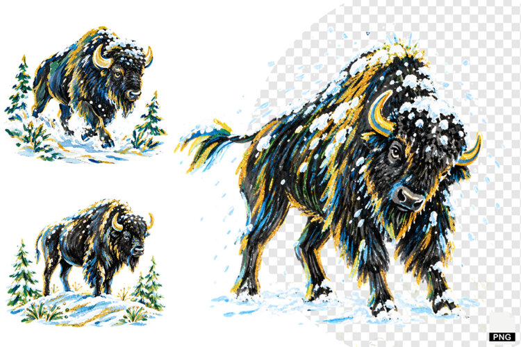 Winter Snowy Bison Clipart example image 1