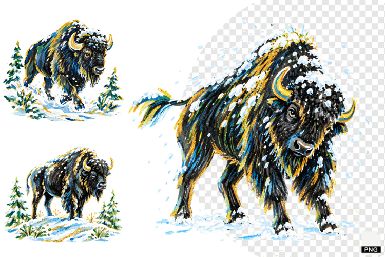 Winter Snowy Bison Clipart