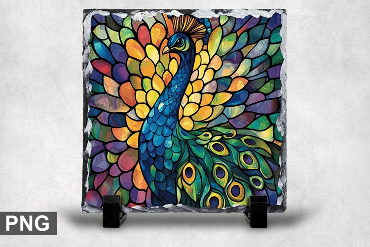 Stained Glass Peacock - Square Sublimation Slate Design example image 1