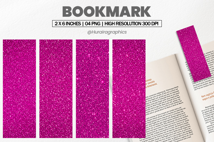 Dark Pink Glitter Bookmarks PNG, Bookmark Sublimation