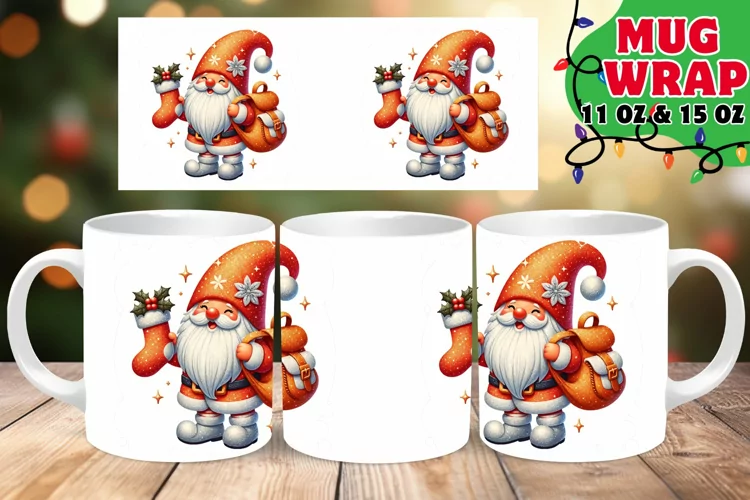 GNOME XMAS SPARKLE 11OZ 15OZ MUG WRAP