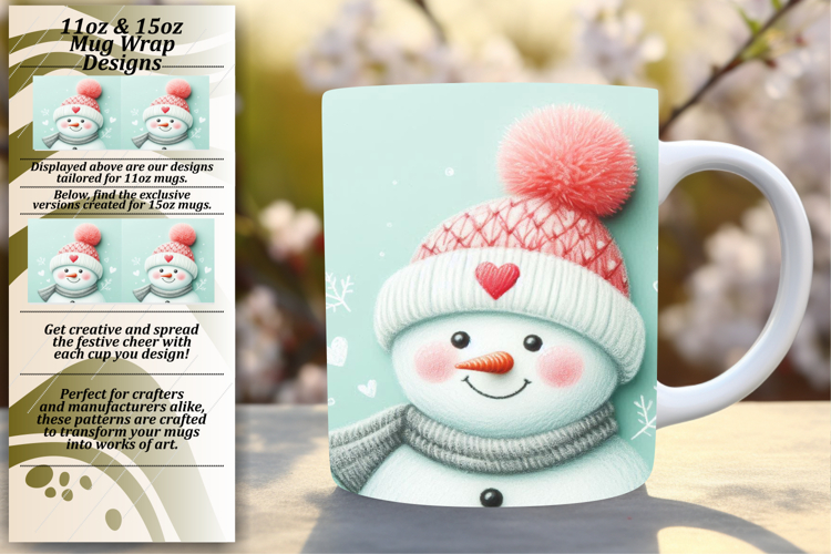 Warm 15oz Mug Wrap Png Artwork , Snowman
