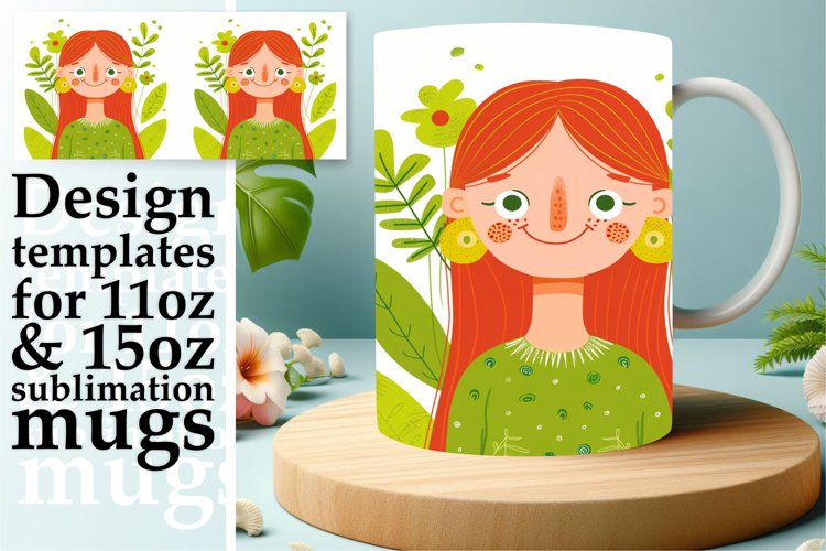 Elegant Floral Portrait Mug Wrap Sublimation 11oz/15oz example image 1