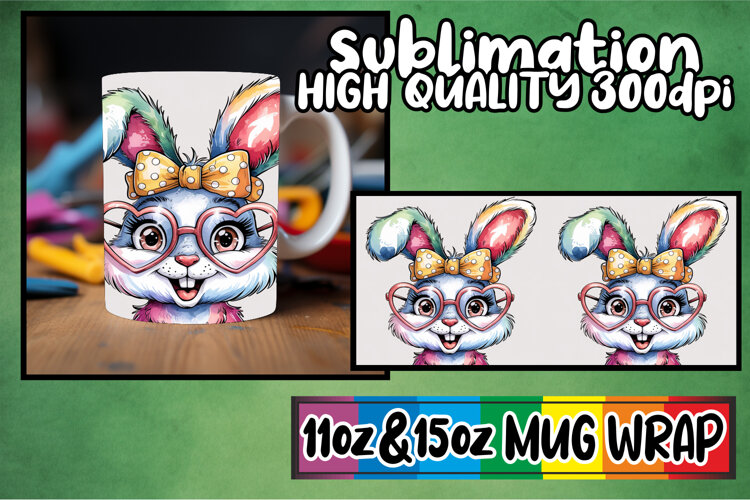 Whimsical charm 11oz 15oz mug wrap, Easter Bunny example image 1