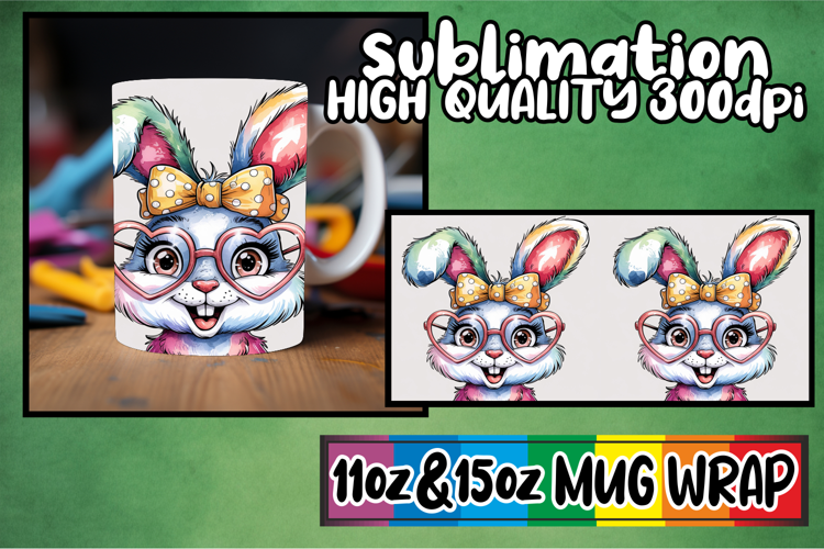 Whimsical charm 11oz 15oz mug wrap, Easter Bunny