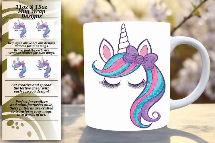 Stylish 11oz Mug Wrap Png Template , Unicorn