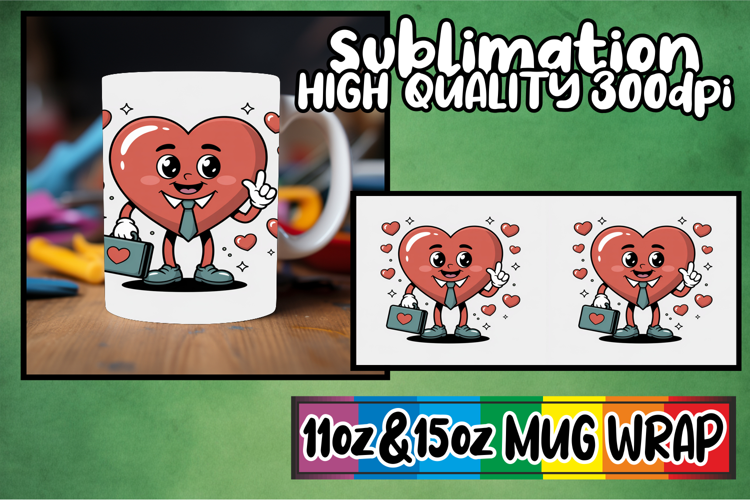 Happy vibes 11oz 15oz sublimation wrap, Valenines Heart