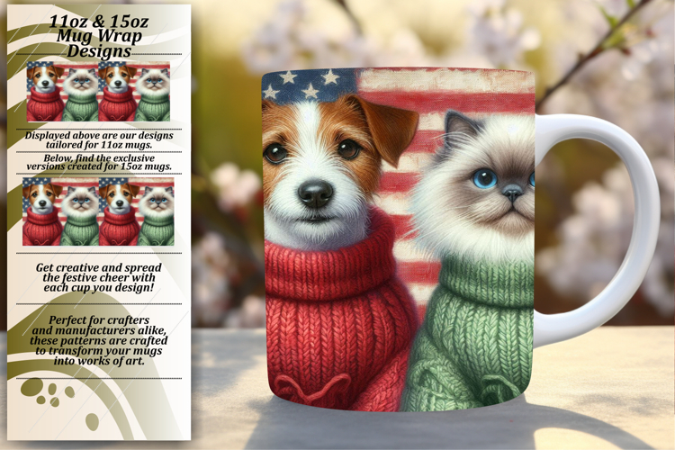 LUXURIOUS 11oz PNG Mug Wrap Template , Dog and cat