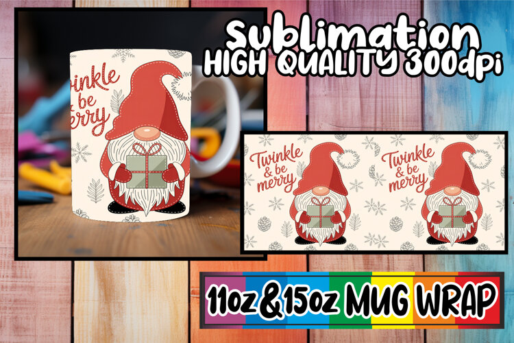 Unique charm 11oz 15oz sublimation wrap, Holiday Gnome example image 1