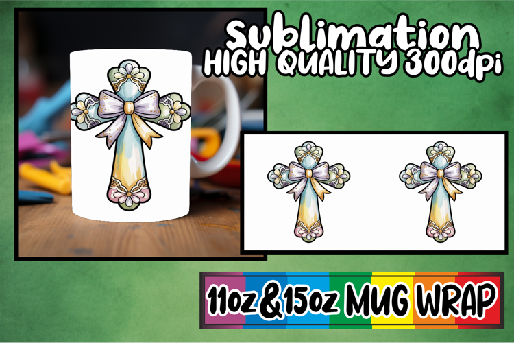 Radiant mornings sublimation mug wrap, Cross and Bow