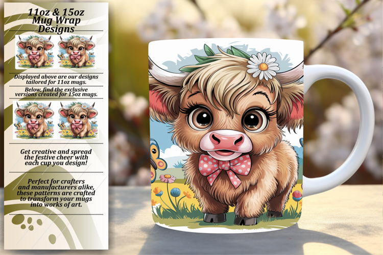 Vivid 15oz Mug Wrap Png Artwork , Cute Cow
