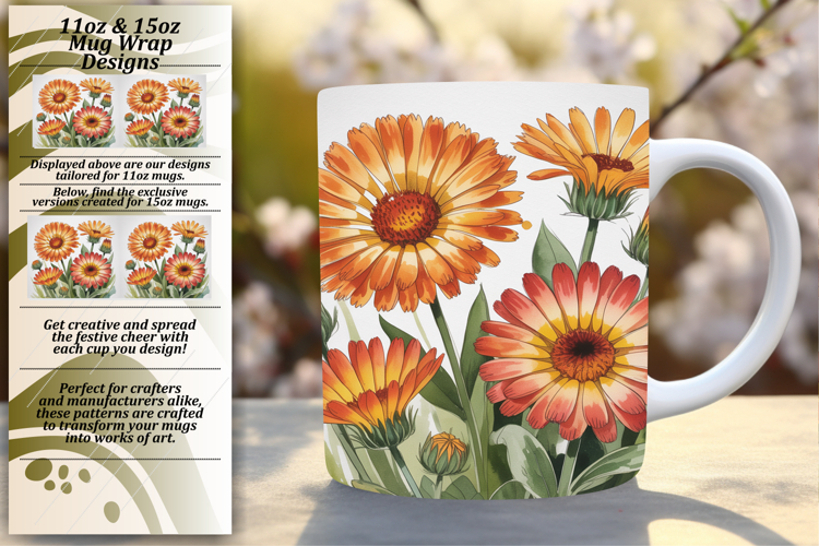 Lovely 11oz Mug Wrap Png Artwork , Flowers