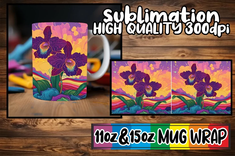 Retro Blossom Radiance: Spring Mug Wrap Sublimation