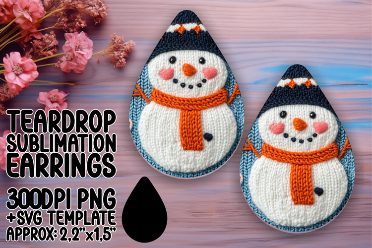 Artful Teardrop Earrings Design Template , Snowman