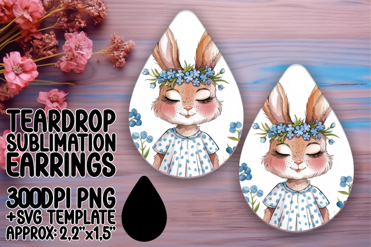 Vibrant Teardrop Earrings Design for Printing , Cute Bunny