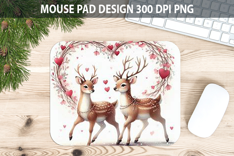 Watercolor Deer Mouse Pad Sublimation - Valentines PNG