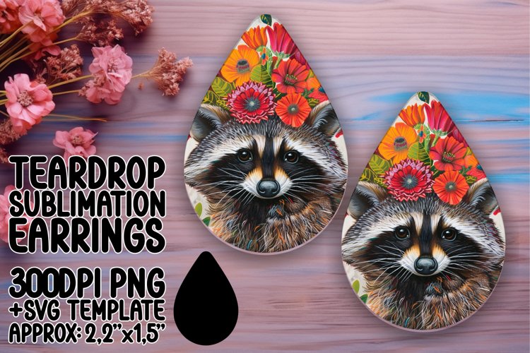 Cheerful Raccoon with Blooms Teardrop Earrings example image 1