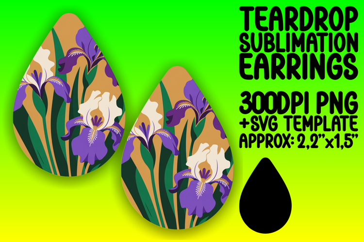 Unique Teardrop Earrings Sublimation PNG , Flowers