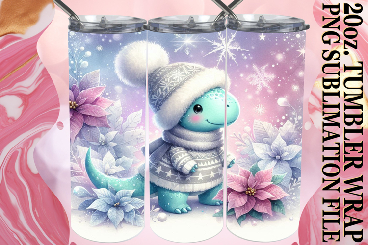 Uplifting Sublimation 20oz tumbler wrap, Cute Dino