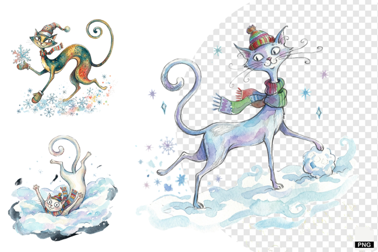 Quirky Winter Cats PNG