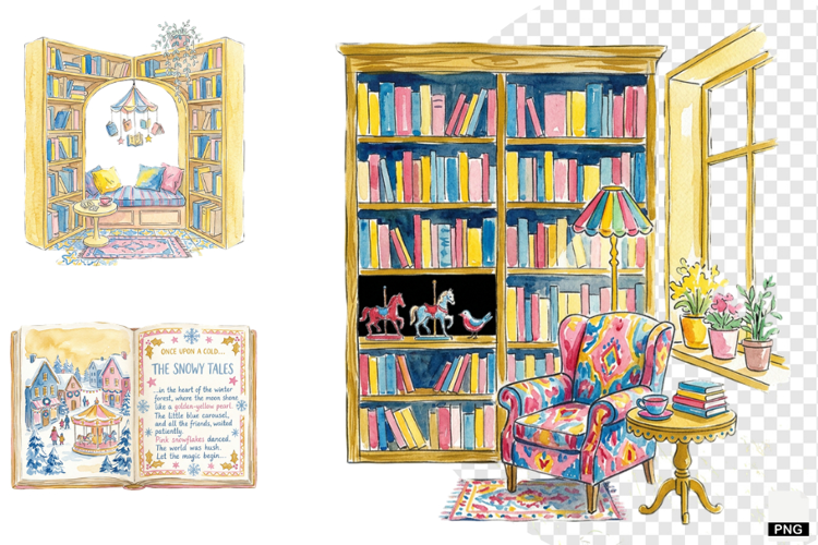 Winter Inside Library Clipart