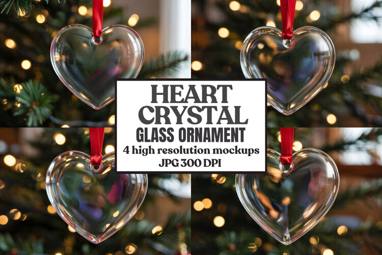 Christmas Heart Crystal Glass Ornament Mockup | Clear Heart example image 1